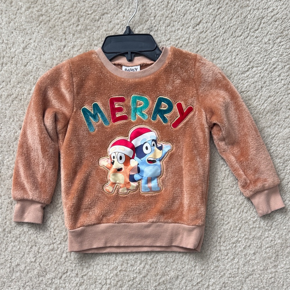 Bluey Kids' Tan Merry Fuzzy Sweatshirt - Size 4